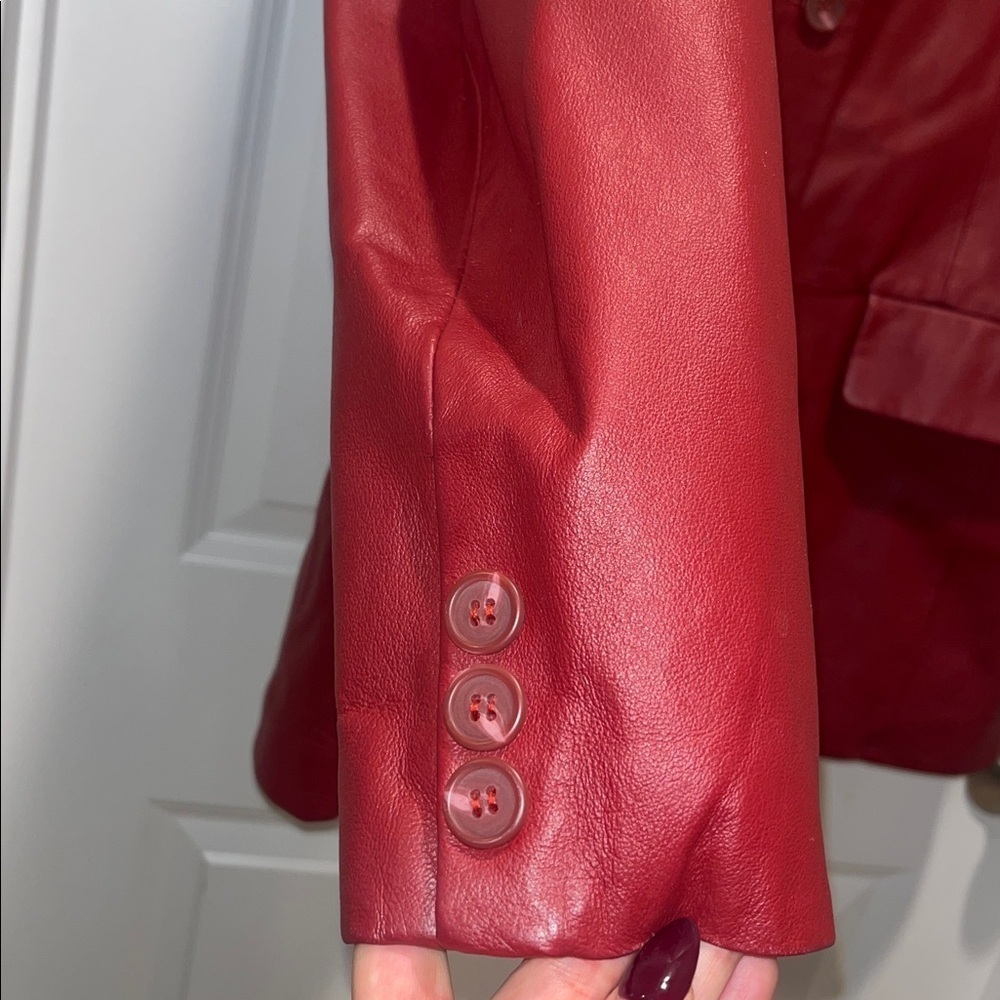EXCELLED 100% genuine Leather coat Burgundy/Wine Red Jacket blazer oversized - Picture 3 of 8